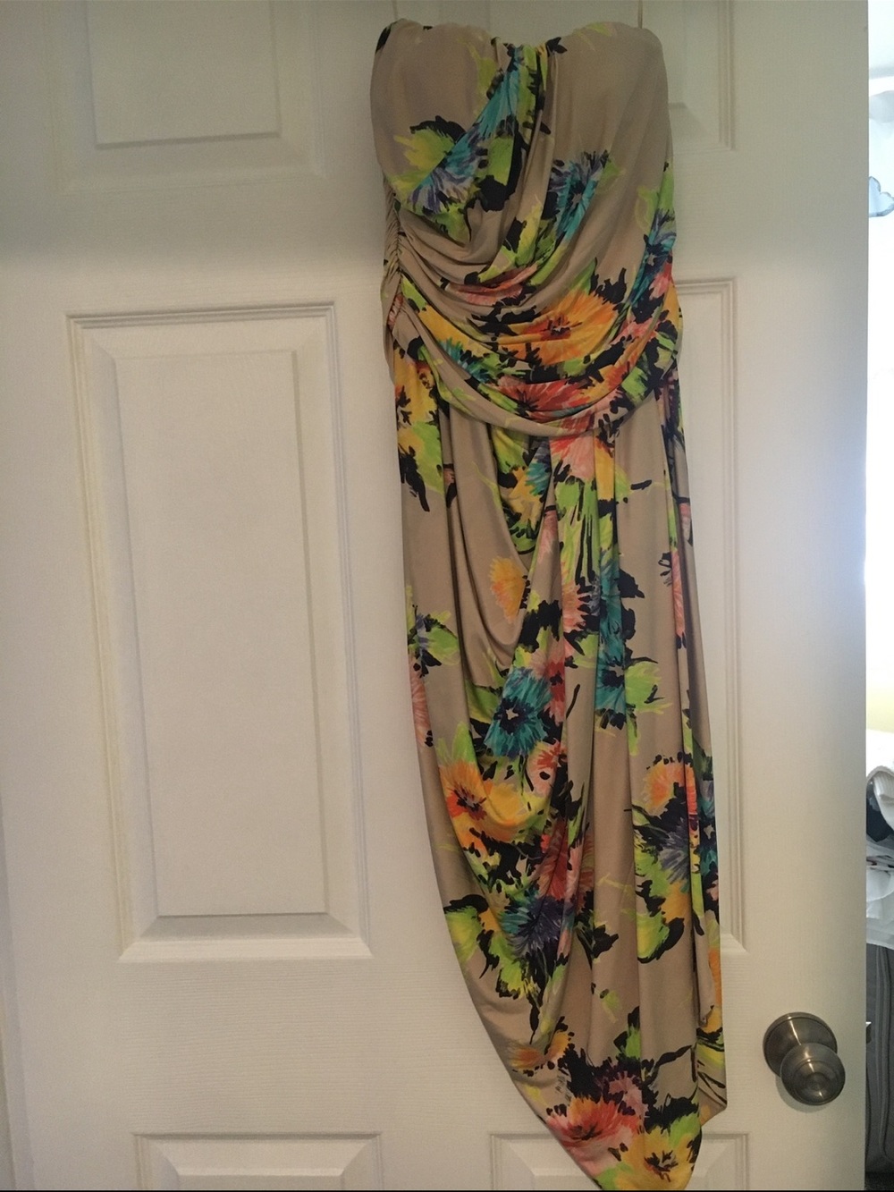 Strapless Floral Draped Maxi Skirt - Beige Multi